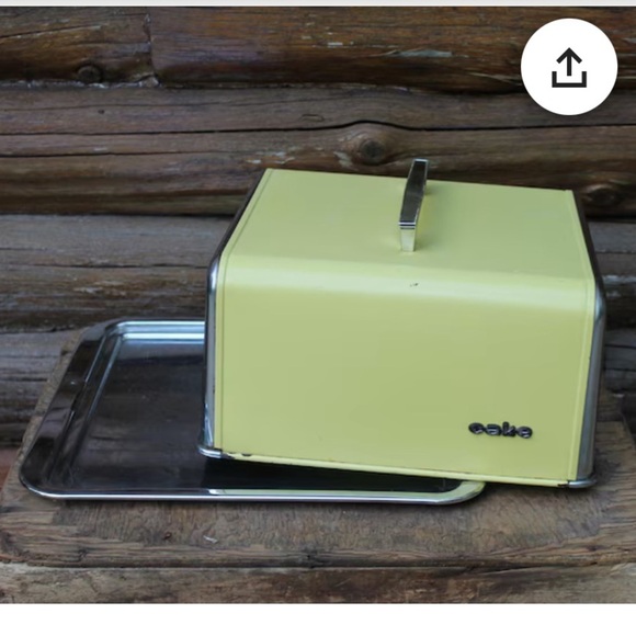 Vintage avocado and Chrome Square Cake Travel Storage Tray Transporter Carrier - Picture 2 of 2
